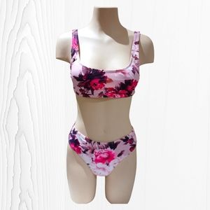 Floral Pink High Waisted Bikini Swimsuit Matching Set